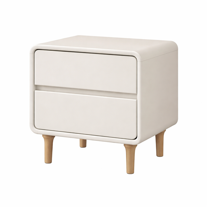 Queen Chenille Upholstered Platform Bed with 2 Solid Wood Nightstands Beige White Set