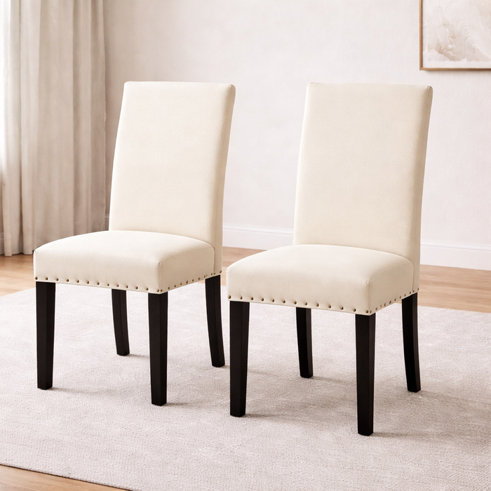 82" Walnut Finished Solid Wood Dining Table with 6 Fabric Upholstered Chairs Light Natural