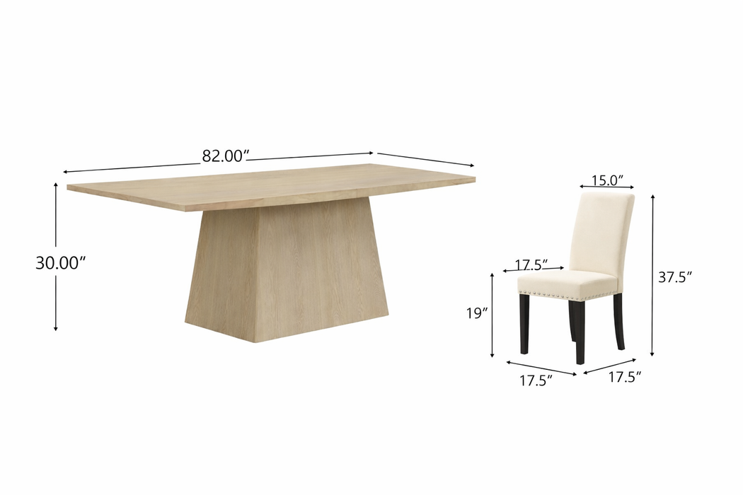 82" Walnut Finished Solid Wood Dining Table with 6 Fabric Upholstered Chairs Light Natural