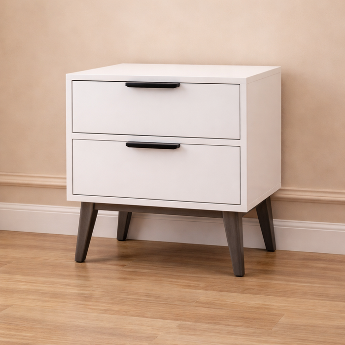 Queen White Velvet Wingback Platform Bed with 2 Charging Nightstands Bedroom Set