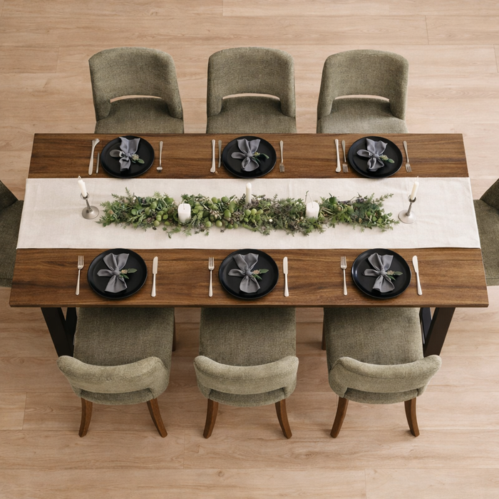 Natural Wood Dining Table with 6 Upholstered Chairs Dining Set (Table + Chairs)
