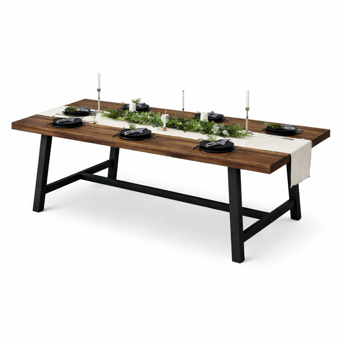 Natural Wood Dining Table with 6 Upholstered Chairs Dining Set (Table + Chairs)