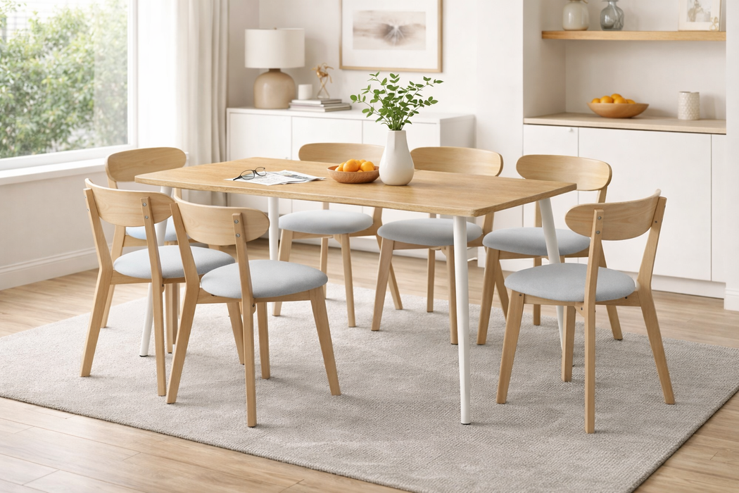 Modern Dining Room Table with 6 Upholstered Chairs Set