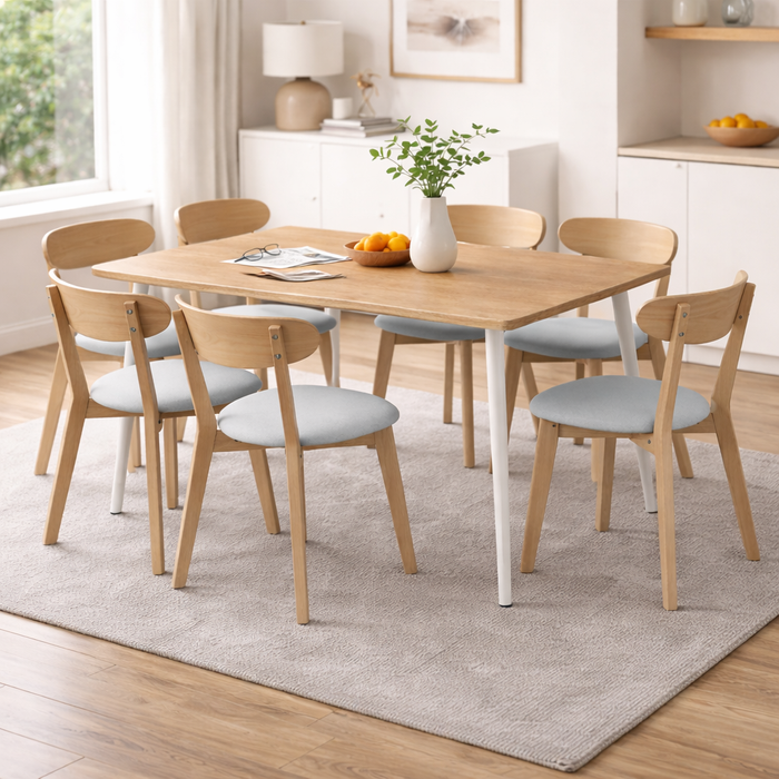 Modern Dining Room Table with 6 Upholstered Chairs Set
