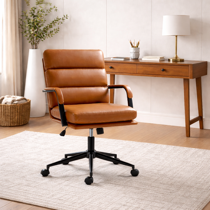 Electric L-Shaped Standing Desk with Faux Leather Office Chair Set