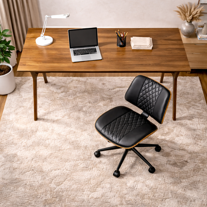 Modern Walnut Office Desk with Armless Swivel Chair Set