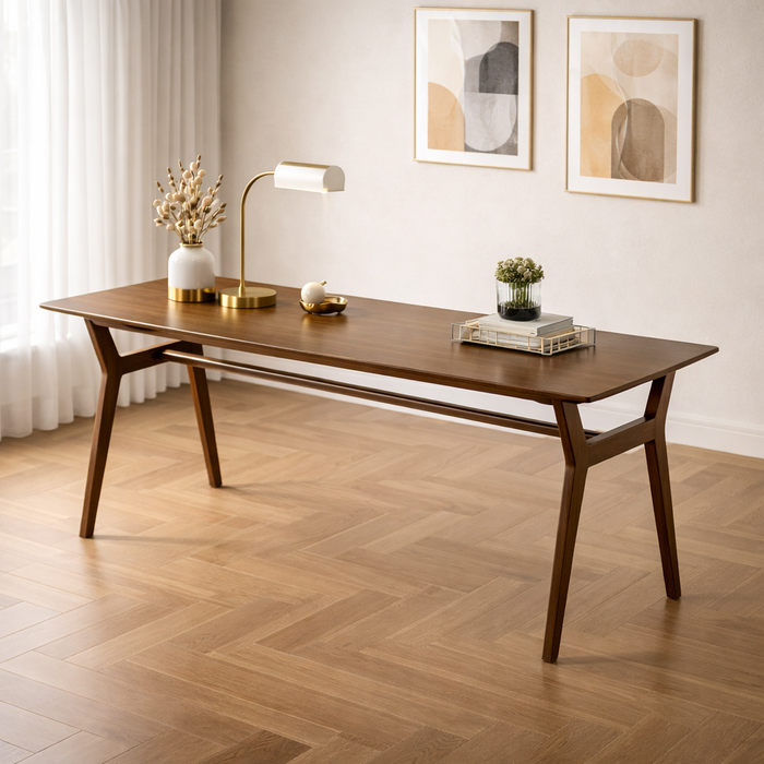 Modern Walnut Office Desk with Armless Swivel Chair Set