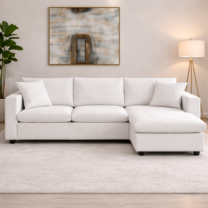 100.4" L-Shaped Sectional Sofa with Ottoman and Coffee Table Set – 4 Seat White Living Room Bundle