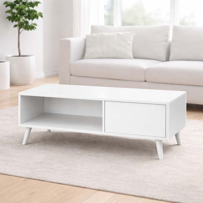 100.4" L-Shaped Sectional Sofa with Ottoman and Coffee Table Set – 4 Seat White Living Room Bundle