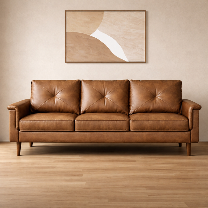 71.6" Mid Century Modern 3 Seat Sofa with 47" Oval Fluted Coffee Table Living Room Set Walnut