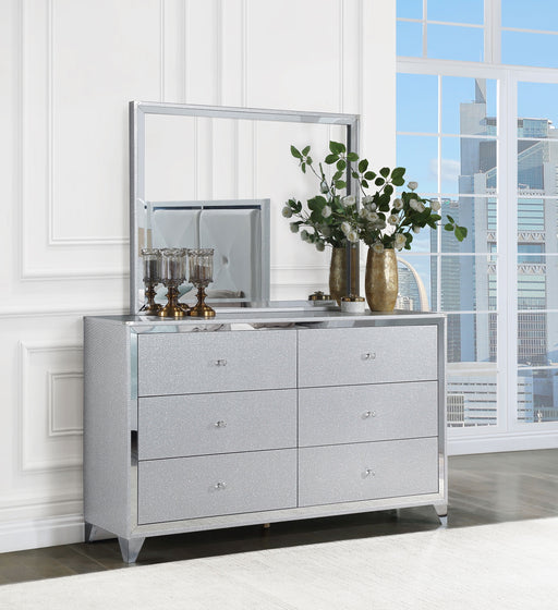 Larue 6-Drawer Rectangular Wood Dresser with Mirror Silver