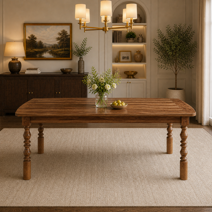 62" Farmhouse Walnut Dining Table Set with 4 Upholstered Chairs for 4-6 People