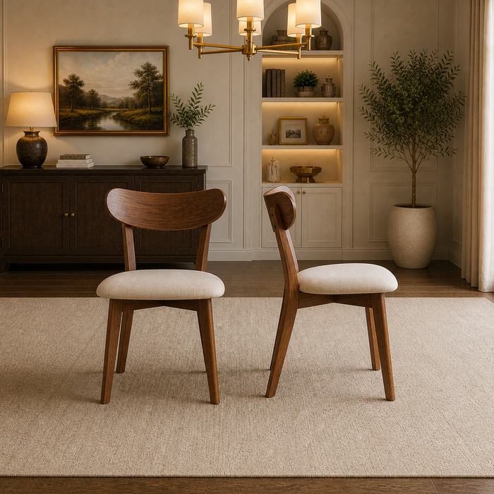 62" Farmhouse Walnut Dining Table Set with 4 Upholstered Chairs for 4-6 People