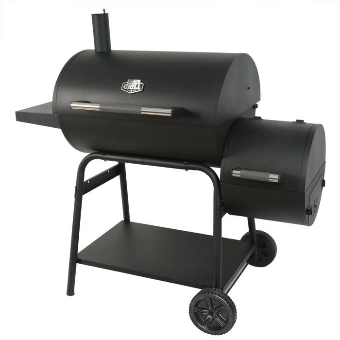 28" Offset Steel Charcoal Smoker Grill with Side Firebox, Black, New