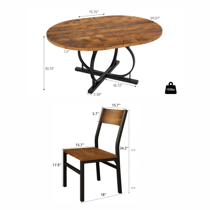 Extendable Oval Dining Table Set WalnutWood Chairs