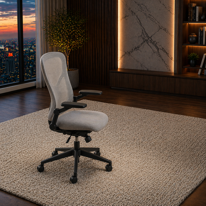 59" Executive Desk with Storage & Keyboard Tray + Ergonomic Mesh Office Chair Set, Gray