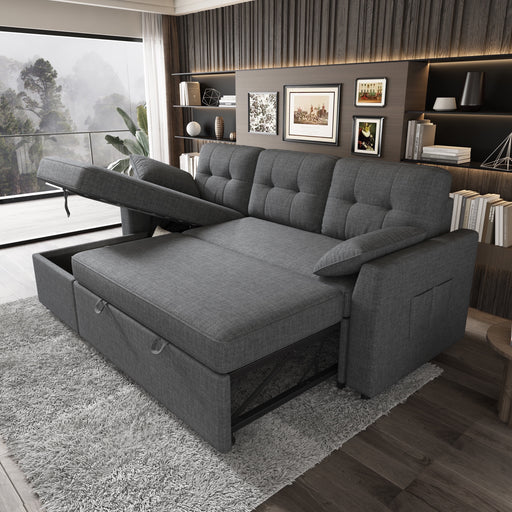 Sectional Sofa with Storage and Soft Seat ,Reversible Pull Out Couch for Living Room,Gray