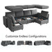 Modular Couches and Sofas Sectional with Storage, 6 Seat Sectional Sofa for Living Room, U Shaped Sectional Couch with Reversible Chaises, Dark Gray