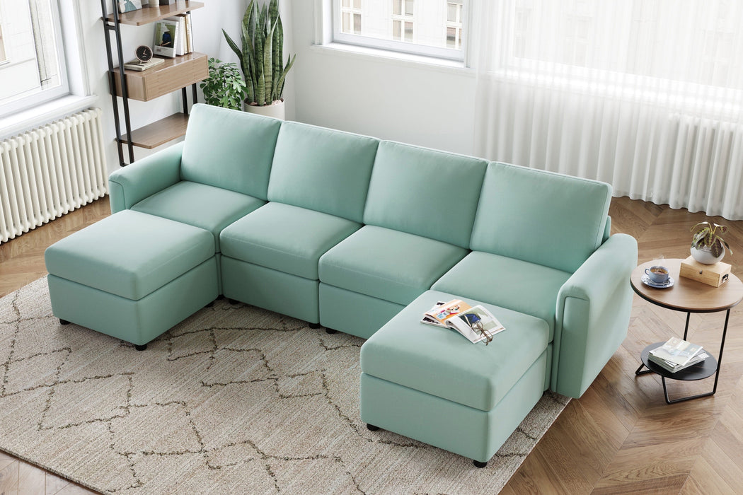 Modular Couches and Sofas Sectional with Storage, 6 Seat Sectional Sofa for Living Room, U Shaped Sectional Couch with Reversible Chaises, Teal