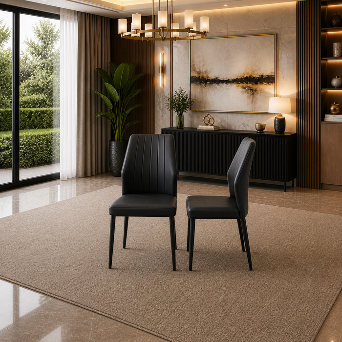 70.86" Black Rectangular Dining Table Set for 6-8 with 6 Upholstered Black Chairs