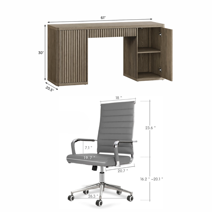 ShipItFurniture 61" Executive Office Desk & Swivel Chair Set Grey Alder Storage Desk