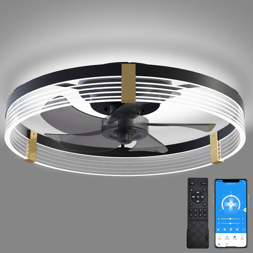 Low Profile Ceiling Fan with Lights: Flush Mount Ceiling Fans with Lights and Remote Control, Dimmable LED 3 Color 6 Speeds Timing Reversible Blades Modern Ceiling Fans for Bedroom Living Room, Black