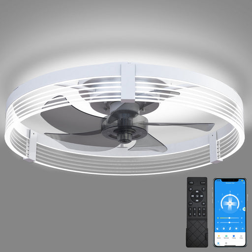 Low Profile Ceiling Fan with Lights: Modern Flush Mount Ceiling Fans with Lights and Remote Control, Dimmable LED 3 Color 6 Speeds Timing Reversible Blades Ceiling Fans for Bedroom Living Room, White