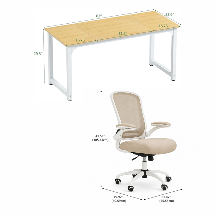 63" White Modern Computer Desk & Ergonomic High Back Office Chair Set