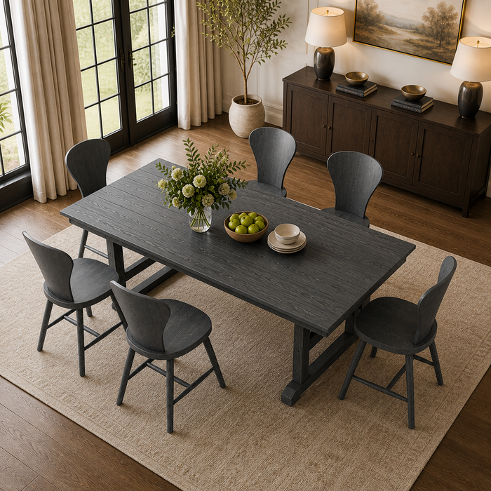 84" Outdoor Patio Dining Set with Table and 6 Chairs, HDPE Rectangular Garden Set Gray