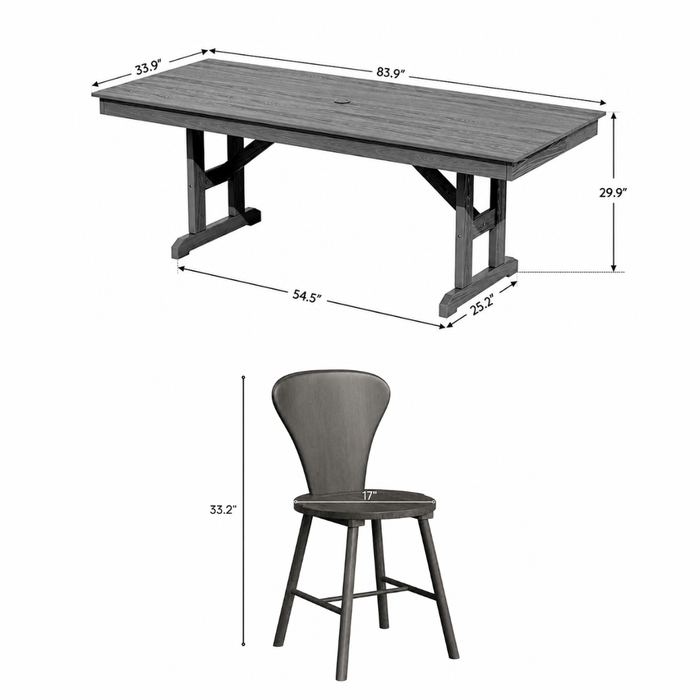 84" Outdoor Patio Dining Set with Table and 6 Chairs, HDPE Rectangular Garden Set Gray