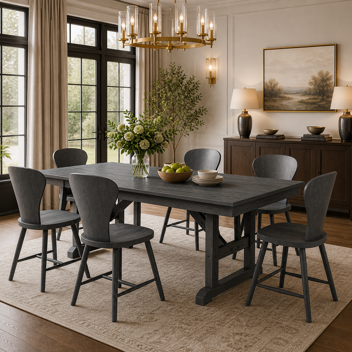 84" Outdoor Patio Dining Set with Table and 6 Chairs, HDPE Rectangular Garden Set Gray