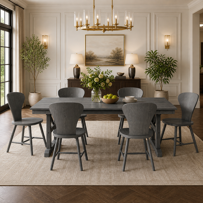 84" Outdoor Patio Dining Set with Table and 6 Chairs, HDPE Rectangular Garden Set Gray