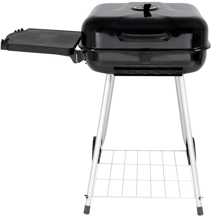 22" Square Steel Charcoal Grill with Foldable Side Shelf, Black