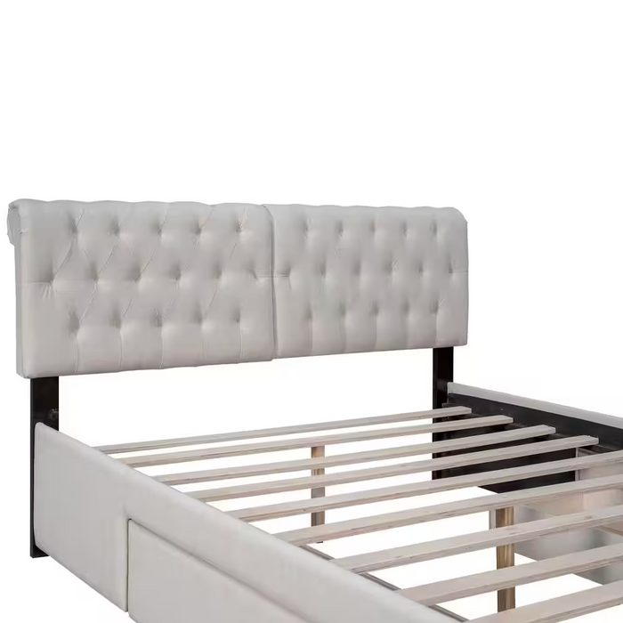 Queen Bed Frame with Storage Headboard and Drawers