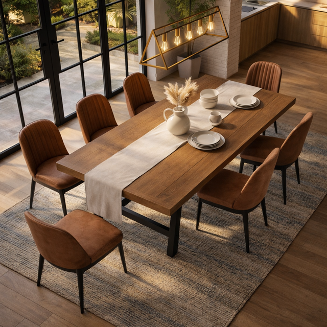 59–78 Inch Extendable Dining Table Set with 6 Upholstered Chairs Brown