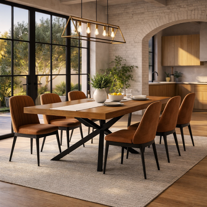 59–78 Inch Extendable Dining Table Set with 6 Upholstered Chairs Brown
