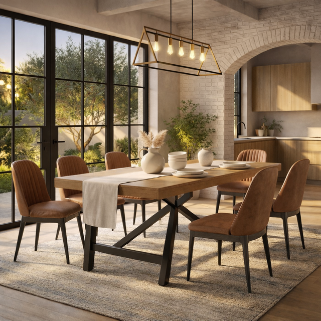 59–78 Inch Extendable Dining Table Set with 6 Upholstered Chairs Brown