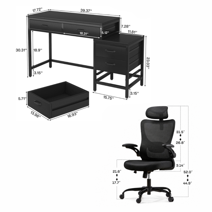 Tribesigns Reversible 5-Drawer Computer Desk & Marsail Mesh Office Chair Set Black