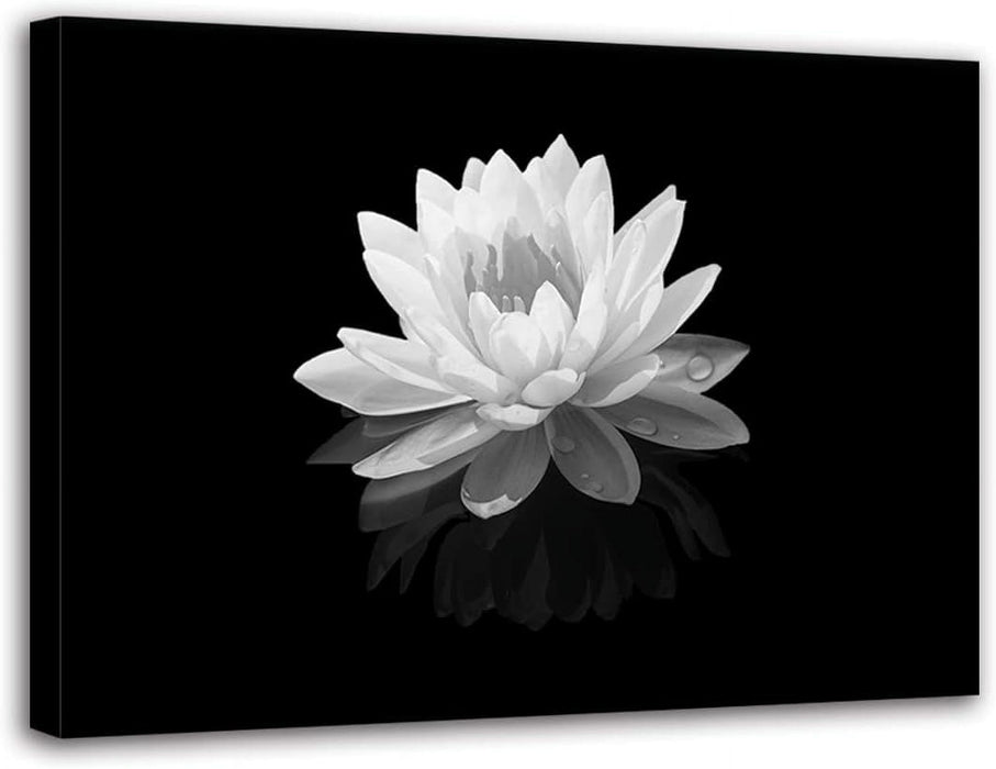 Zen Canvas Wall Art Lotus Flower Canvas Painting Black and White Floral Pictures Modern Meditation Frame Ready to Hang (Black and White Lotus Flower - 3, 8"X10"(20X25Cm))