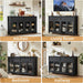 Farmhouse Sideboard Buffet Cabinet with Storage,59" Large Credenza with 4 Glass Doors & 2 Drawers,Adjustable Shelves Console Table,Wood Kitchen Coffee Bar for Dining Room,Living Room,Black