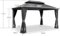 10' X 13' Hardtop Gazebo Aluminum Permanent Gazebo with Galvanized Steel Double Roof for Patio Lawn and Garden, Curtains and Netting Included, Grey