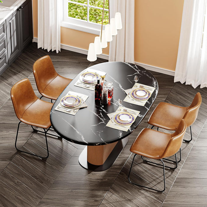 Dining Chairs Set of 2, 18In PU Leather Kitchen Chair with Metal Leg, Brown