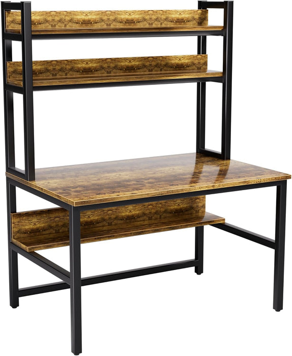 Computer Desk with Hutch, 47“W X 23.6" D Desk with Shelves, Tall Home Office Desk with Bookshelf, Metal Legs Study Table with Upper Storage Shelf for Study Writing/Workstation