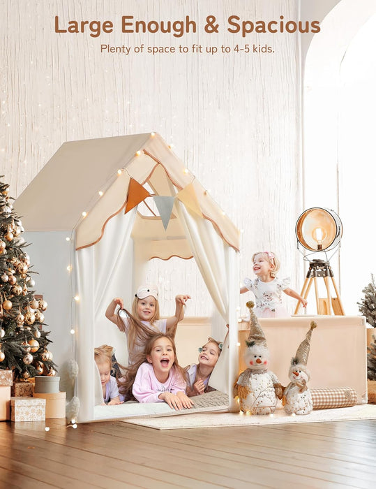 Kids Play Tent with Enclosure, Toddler Tent 2 in 1 with Padded Mat and Lights, Large Playhouse for Kids, Indoor & Outdoor, Christmas Toddler Playhouse, 69" X39" X 53"