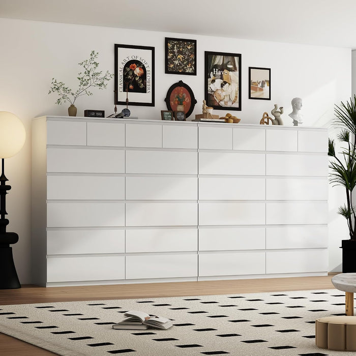 59" W 59" H White Bedroom Dresser, 14 Drawer Large Tall Chest of Drawers