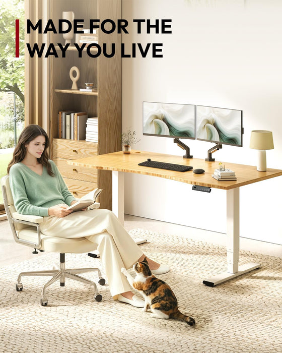 Solid Bamboo Dual Motor Standing Desk, 220 Lbs, 48×24