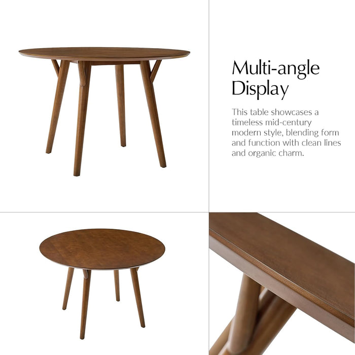 round Dining Table for 4, 45” Solid Wood Kitchen Table, Small Dinner Coffee Writing Table for Kitchen Dining Room, save Space, Walnut