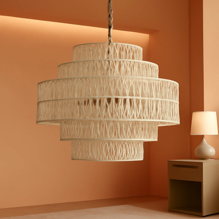 23.62In Large White Rattan Chandeliers Light Dining Room 6-Light
