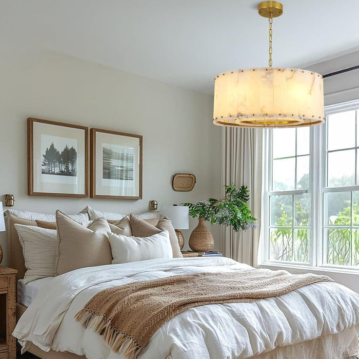 Alabaster Chandeliers,D24In Marble round Alabaster Chandelier,Modern Brass Dining Room Chandelier, Adjustable Gold Chandeliers for Bedroom,Bathroom,Entryway,Foyer,E12 Bulbs Included