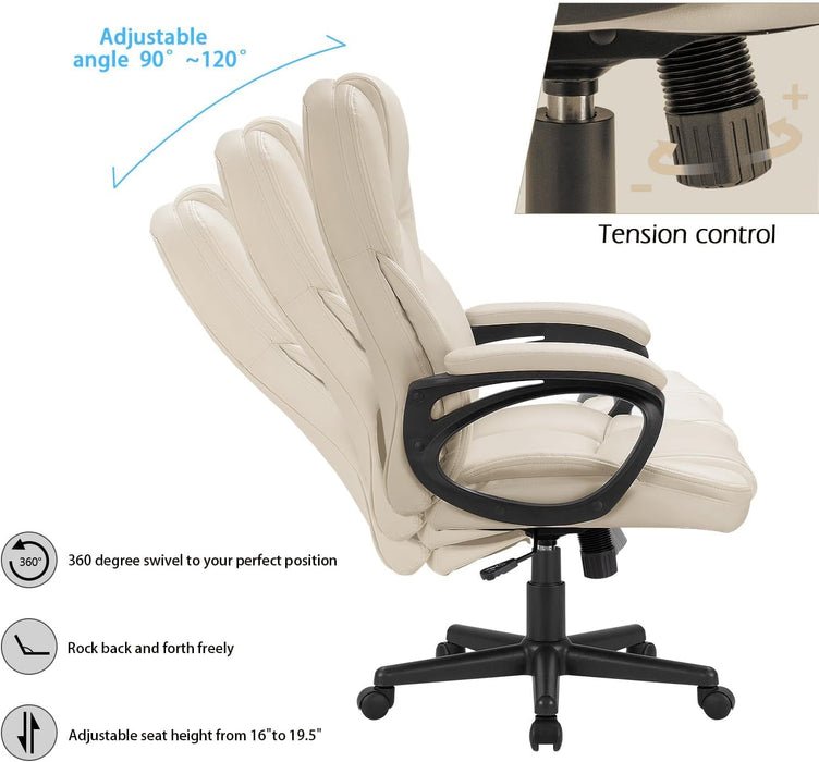 Office Executive Chair High Back Adjustable Managerial Home Desk Chair, Swivel Computer PU Leather Chair with Lumbar Support (Beige)
